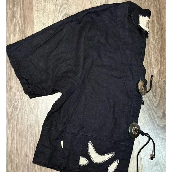 Tara Vao Artsy Linen Blend Shirt Wooden Buttons BOHO Ethnic Gypsy Earthy Size 6 - Picture 8 of 9